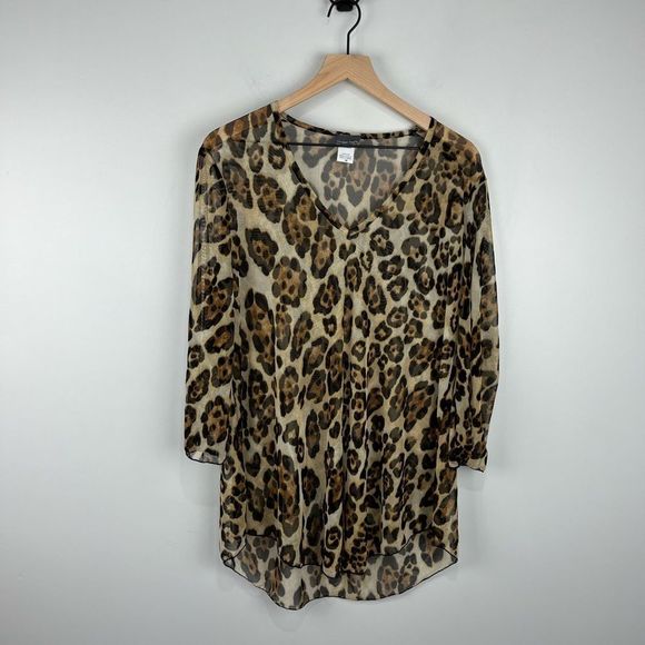 Jordan Taylor Sheer Mesh Leopard Print Blouse M - Picture 1 of 5